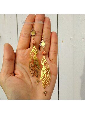 Gold Palmistry Hand Earrings Celestial Boho Dangle Earrings with Sun